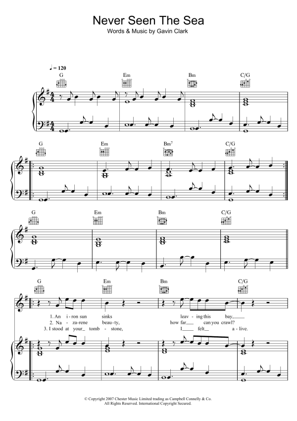 Gavin Clark Never Seen The Sea Musik Noten - Piano, Vocal & Guitar Chords - 122632-0