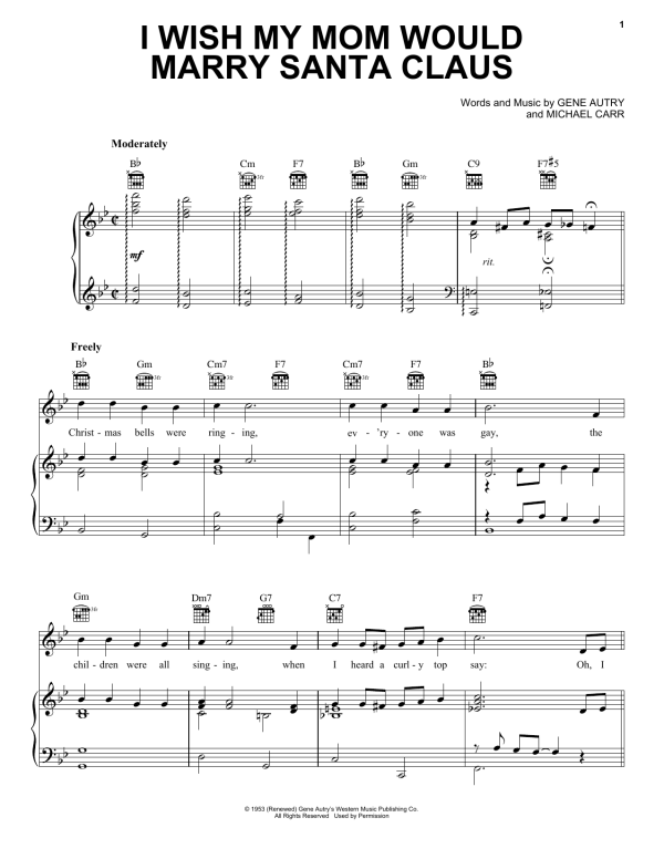 Gene Autry I Wish My Mom Would Marry Santa Claus Musik Noten - Piano, Vocal & Guitar Chords - 155660-0
