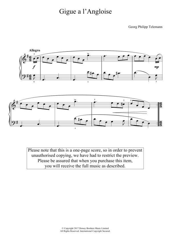 Georg Philipp Telemann Gigue A L'angliose Musik Noten - Easy Piano - 124019-0
