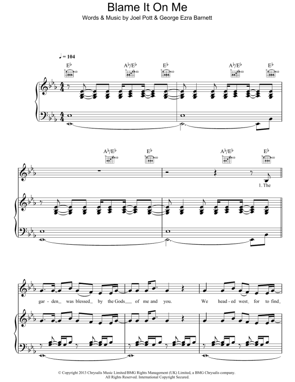 George Ezra Blame It On Me Musik Noten - Piano, Vocal & Guitar Chords - 119303-0