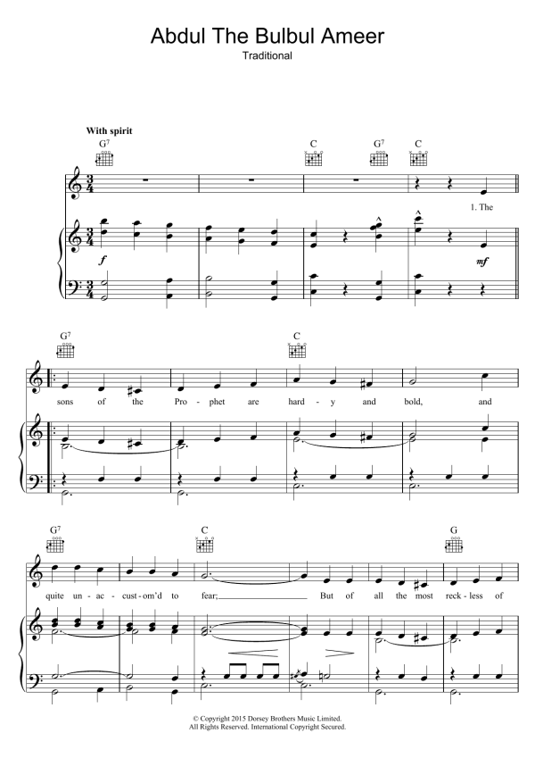 George Melly Abdul The Bulbul Ameer Musik Noten - Piano, Vocal & Guitar Chords - 121247-0