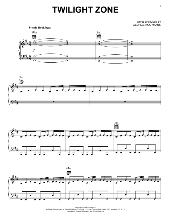 Golden Earring Twilight Zone Musik Noten - Piano, Vocal & Guitar Chords - 156752-0