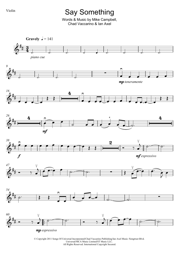Great Big World Say Something (feat. Christina Aguilera) Musik Noten - Lead Sheet / Fake Book - 119630-0