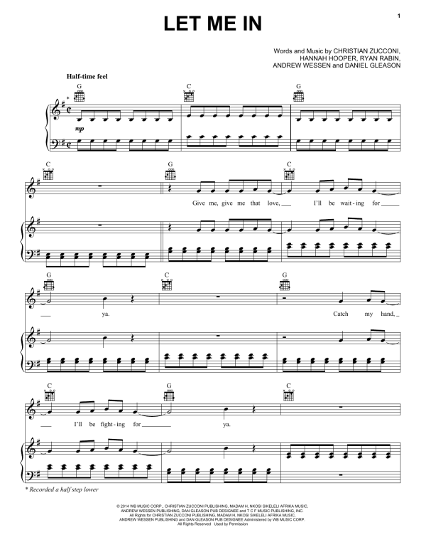 Grouplove Let Me In Musik Noten - Piano, Vocal & Guitar Chords - 155404-0