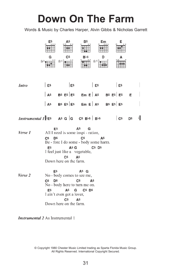 Guns N' Roses Down On The Farm Musik Noten - Guitar Chords/Lyrics - 119069-0