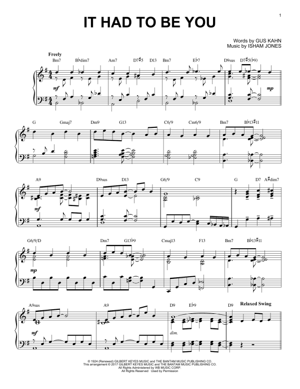 Gus Kahn It Had To Be You [Jazz version] Musik Noten - Piano Solo - 178424-0