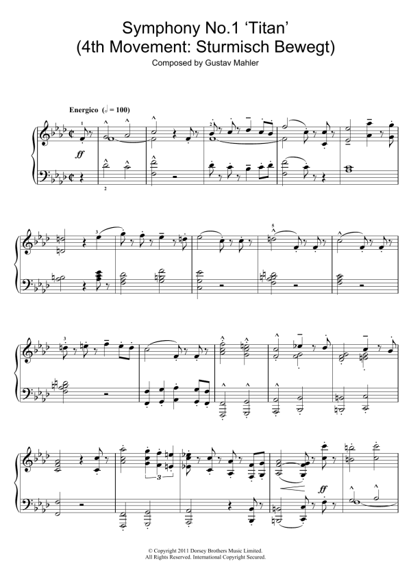 Gustav Mahler Symphony No.1 'Titan' (4th Movement: Sturmisch Bewegt) Musik Noten - Piano Solo - 110671-0