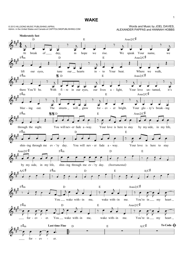Hannah Hobbs Wake Musik Noten - Lead Sheet / Fake Book - 178779-0