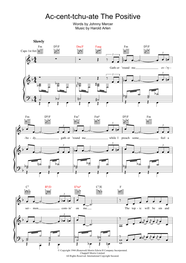 Harold Arlen Ac-cent-tchu-ate The Positive Musik Noten - Piano, Vocal & Guitar Chords - 110763-0