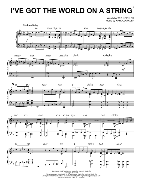Harold Arlen I've Got The World On A String [Jazz version] Musik Noten - Piano Solo - 178425-0