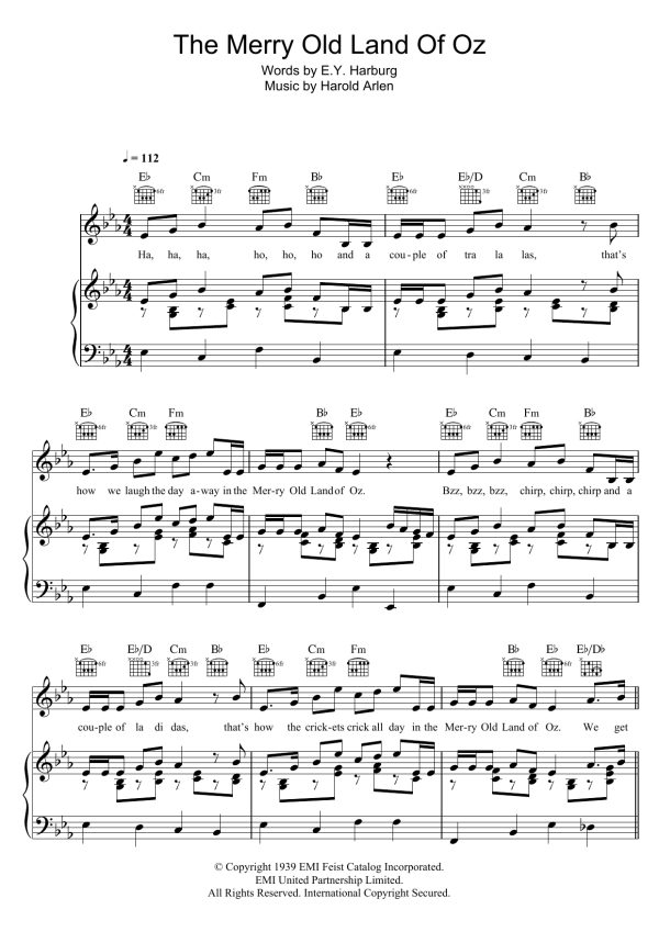 Harold Arlen The Merry Old Land Of Oz Musik Noten - Piano, Vocal & Guitar Chords - 121269-0