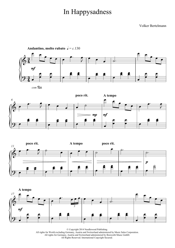 Hauschka In Happysadness Musik Noten - Piano Solo - 123029-0