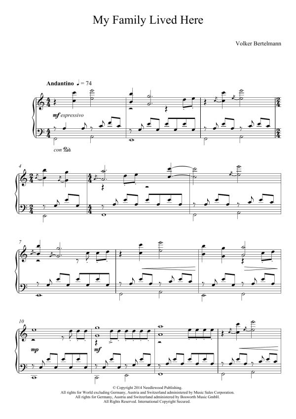 Hauschka My Family Lived Here Musik Noten - Piano Solo - 123031-0