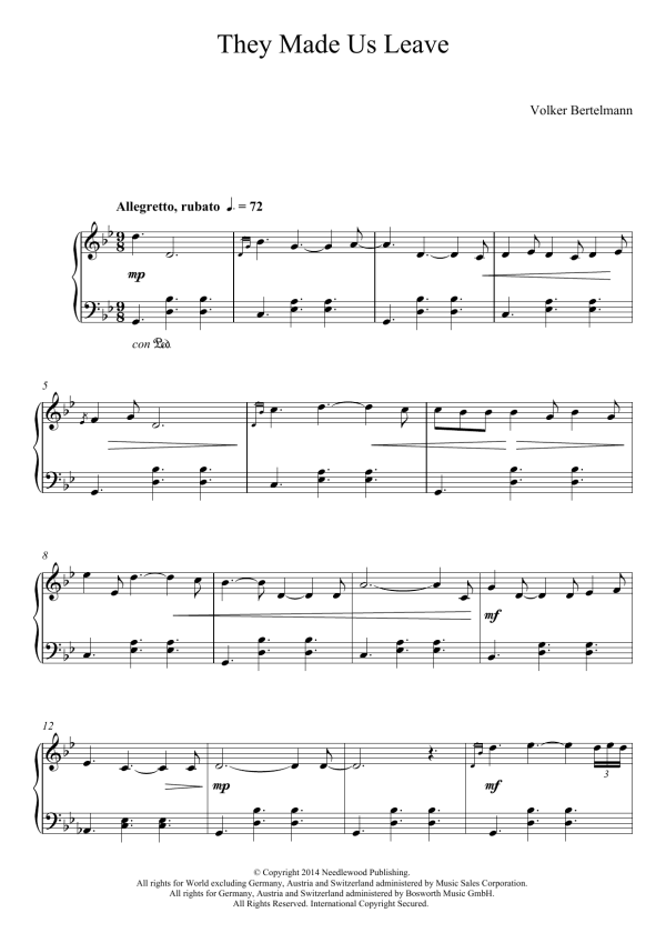 Hauschka They Made Us Leave Musik Noten - Piano Solo - 123032-0