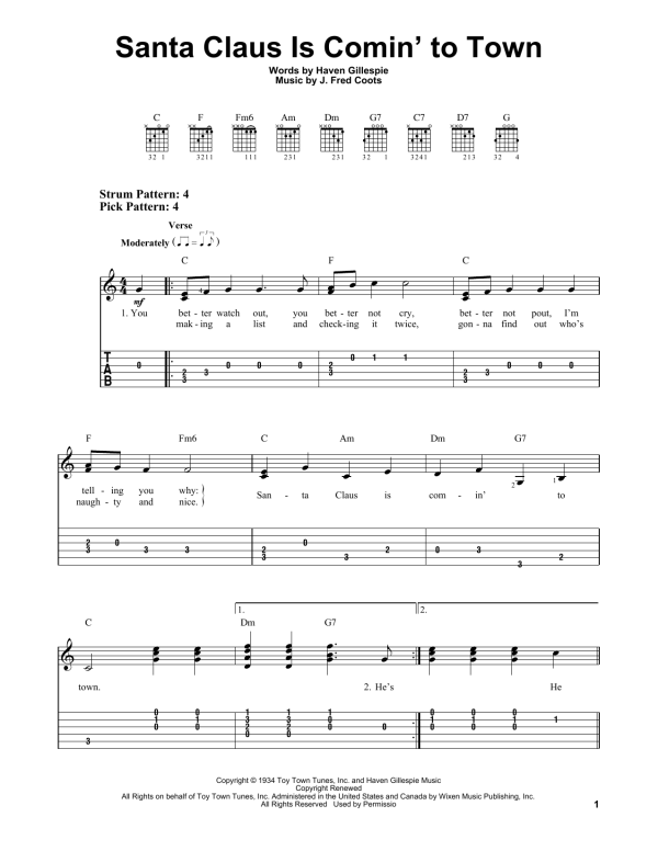 Haven Gillespie Santa Claus Is Comin' To Town Musik Noten - Guitar Chords/Lyrics - 150753-0