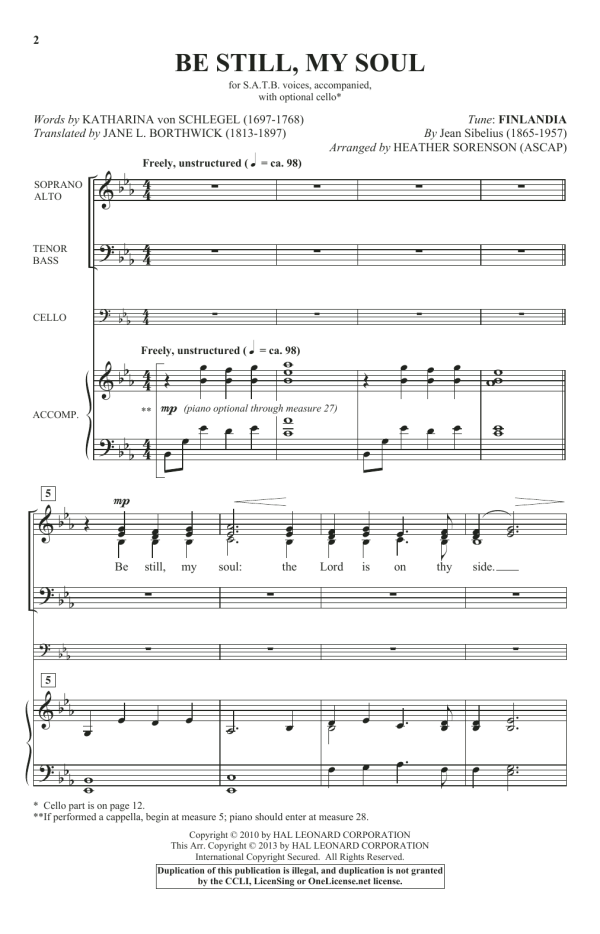 Heather Sorenson Be Still My Soul Musik Noten - SATB Choir - 150956-0