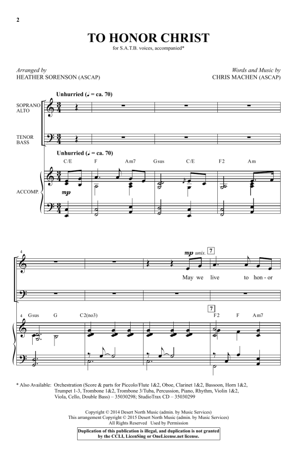 Heather Sorenson To Honor Christ Musik Noten - SATB Choir - 162338-0