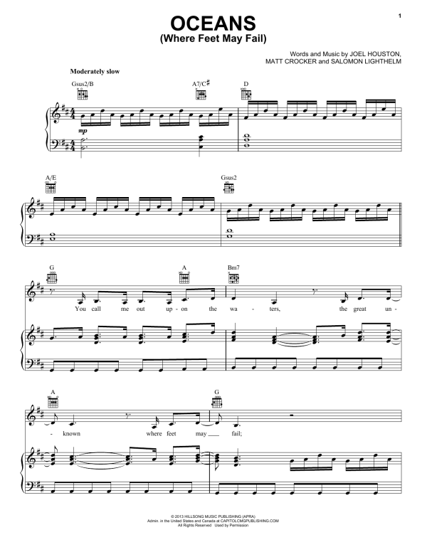 Hillsong United Oceans (Where Feet May Fail) Musik Noten - Piano, Vocal & Guitar Chords - 153052-0