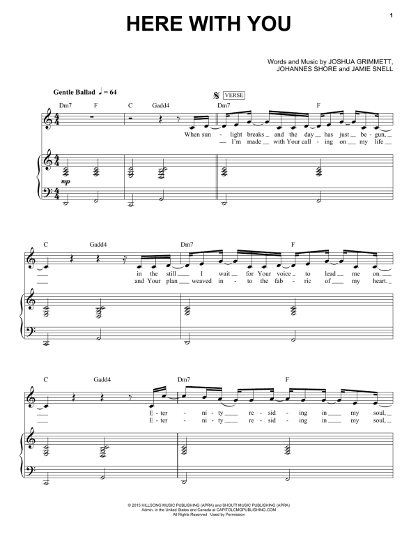 Hillsong Worship Here With You Musik Noten - Piano & Vocal - 173280-0