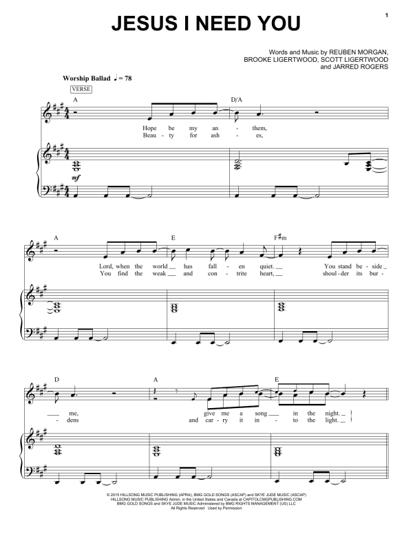 Hillsong Worship Jesus I Need You Musik Noten - Piano & Vocal - 173285-0