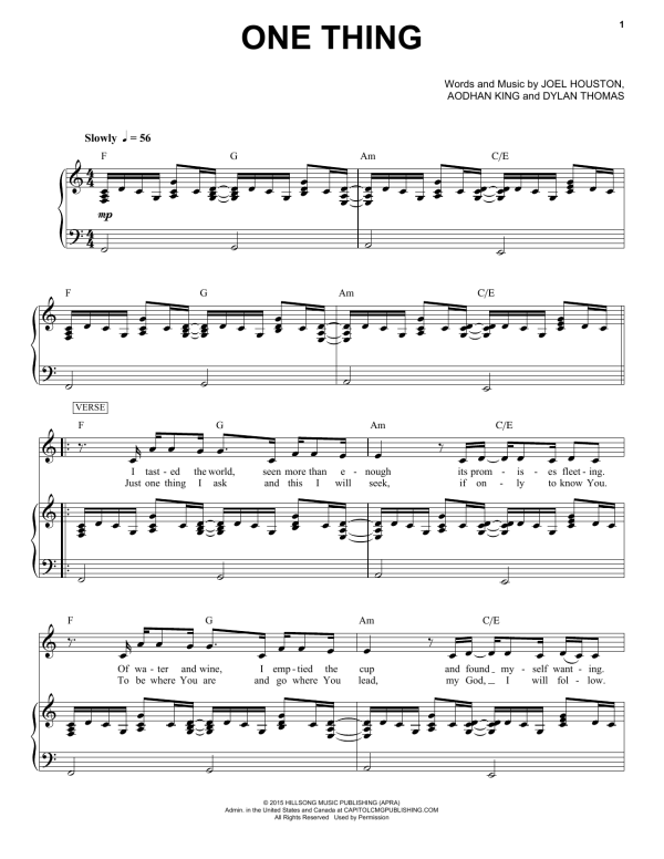 Hillsong Worship One Thing Musik Noten - Piano & Vocal - 173286-0