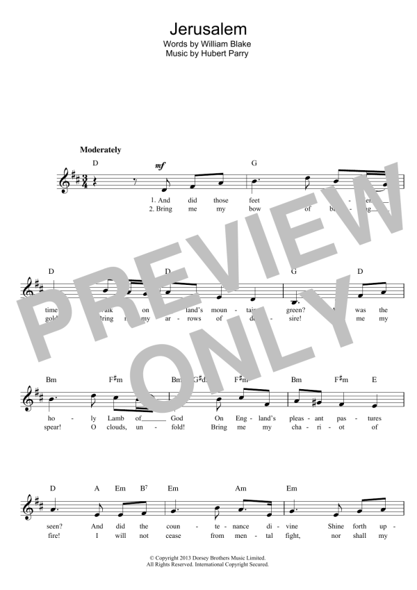 Hubert Parry Jerusalem Musik Noten - Piano Chords/Lyrics - 109445-0