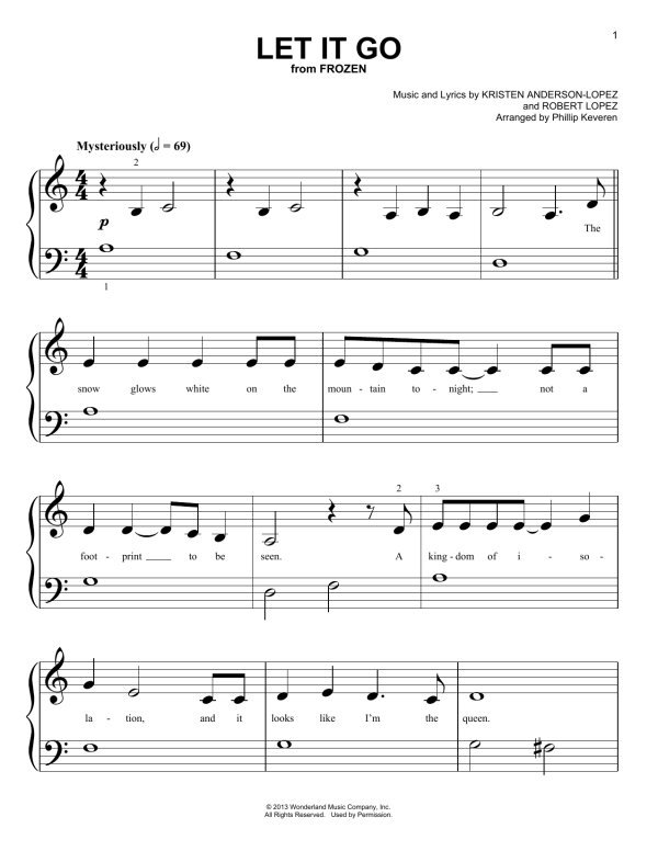 Idina Menzel Let It Go (from Frozen) (arr. Phillip Keveren) Musik Noten - Big Note Piano - 162271-0