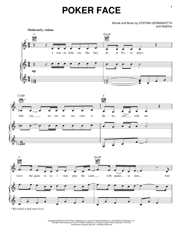 Idina Menzel Poker Face Musik Noten - Piano, Vocal & Guitar Chords - 154966-0