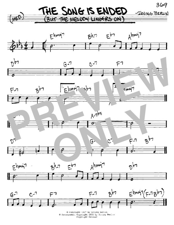 Irving Berlin The Song Is Ended (But The Melody Lingers On) Musik Noten - Piano, Vocal & Guitar Chords - 110625-0