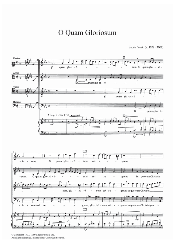 Jacob Vaet O Quam Gloriosum Musik Noten - SATB Choir - 121931-0