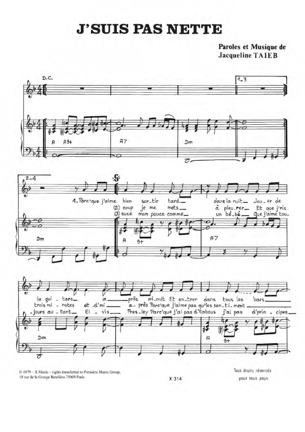 Jacqueline Taieb J'suis Pas Nette Musik Noten - Piano & Vocal - 119741-0
