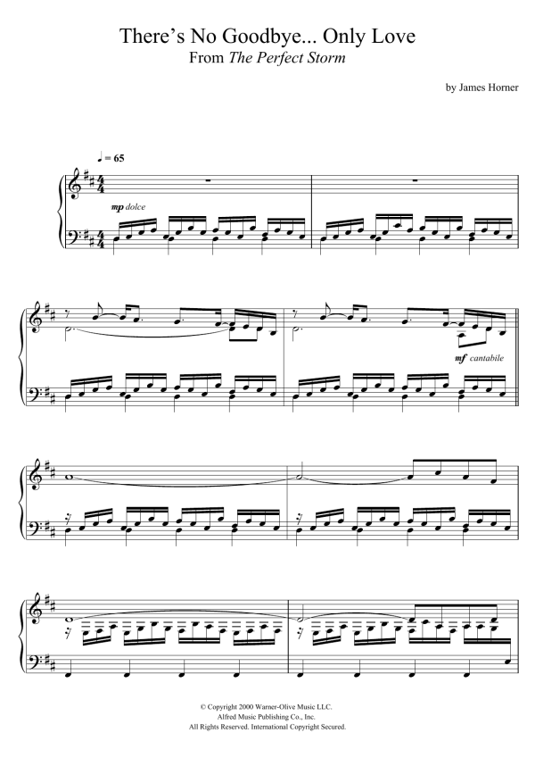 James Horner There's No Goodbye Only Love (From 'The Perfect Storm') Musik Noten - Piano Solo - 121606-0