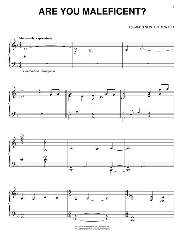 James Newton Howard Are You Maleficent? Musik Noten - Piano Solo - 155064-0