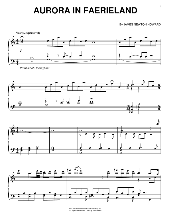 James Newton Howard Aurora In Faerieland Musik Noten - Piano Solo - 155065-0