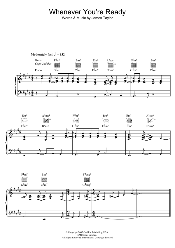 James Taylor Whenever You're Ready Musik Noten - Piano, Vocal & Guitar Chords - 117732-0