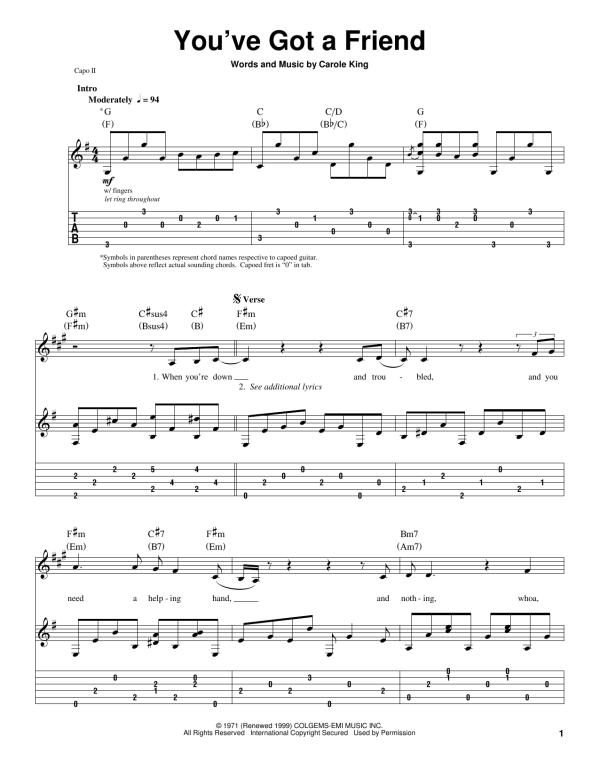 James Taylor You've Got A Friend Musik Noten - Piano Chords/Lyrics - 87332-0
