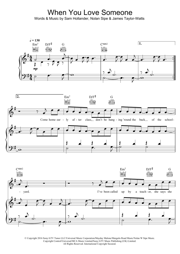 James TW When You Love Someone Musik Noten - Piano, Vocal & Guitar Chords - 123806-0