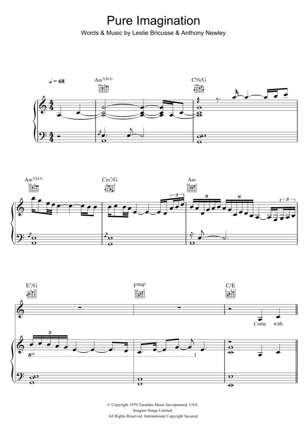 Jamie Cullum Pure Imagination (from Willy Wonka and The Chocolate Factory) Musik Noten - Piano, Vocal & Guitar Chords - 116570-0