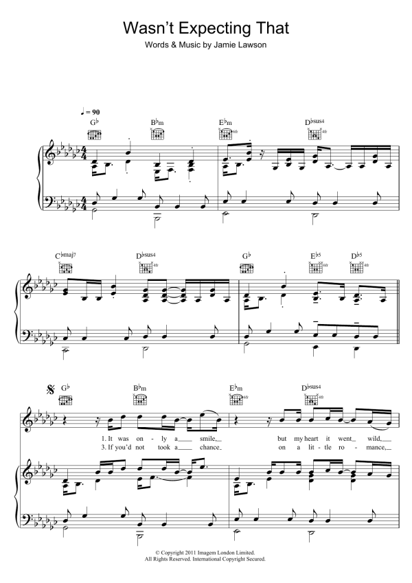 Jamie Lawson Wasn't Expecting That Musik Noten - Piano, Vocal & Guitar Chords - 122327-0