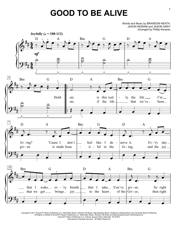 Jason Gray Good To Be Alive (arr. Phillip Keveren) Musik Noten - Easy Piano - 155039-0