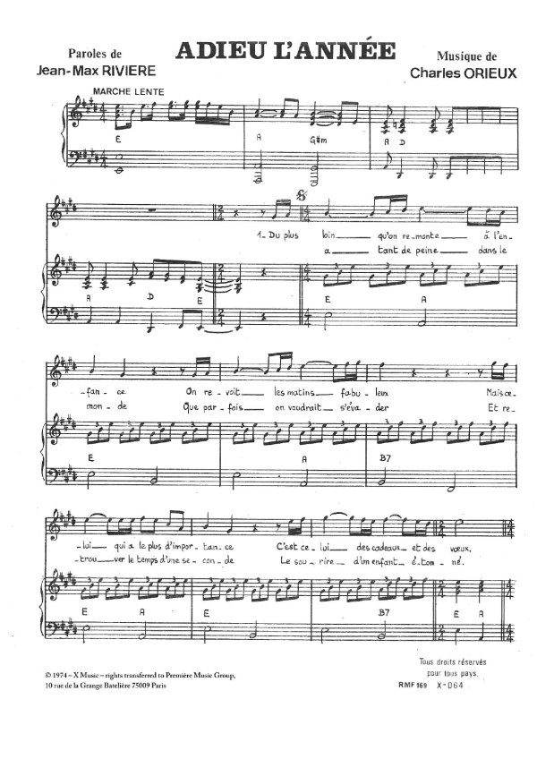 Jean-Max Riviere Adieu L'annee Musik Noten - Piano & Vocal - 116957-0