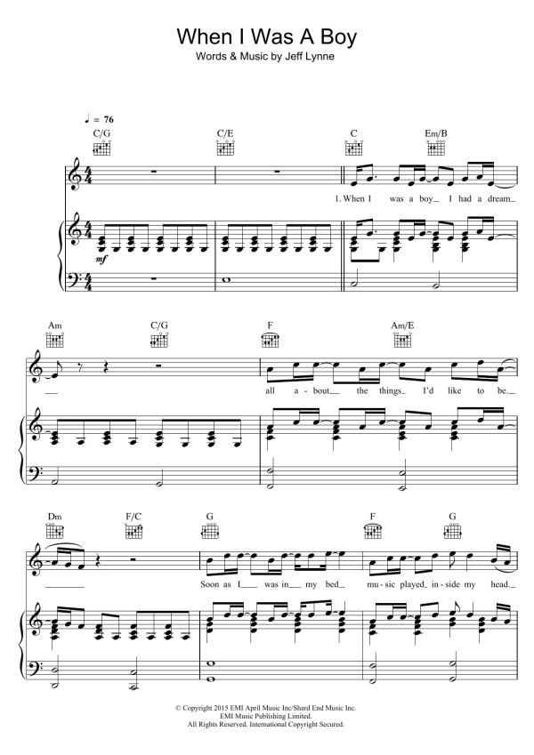 Jeff Lynne's ELO When I Was A Boy Musik Noten - Piano, Vocal & Guitar Chords - 122472-0