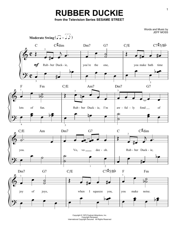 Jeff Moss Rubber Duckie Musik Noten - Easy Guitar Tab - 151087-0