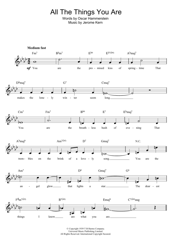 Jerome Kern All The Things You Are Musik Noten - Very Easy Piano - 179174-0
