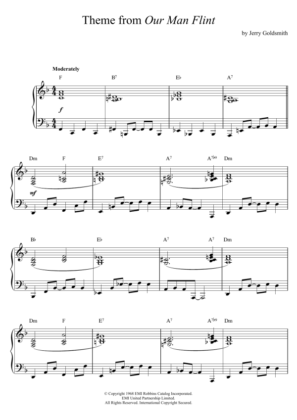 Jerry Goldsmith Our Man Flint Musik Noten - Piano Solo - 121155-0