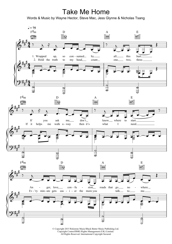Jess Glynne Take Me Home (BBC Children In Need Single 2015) Musik Noten - Piano, Vocal & Guitar Chords - 122462-0