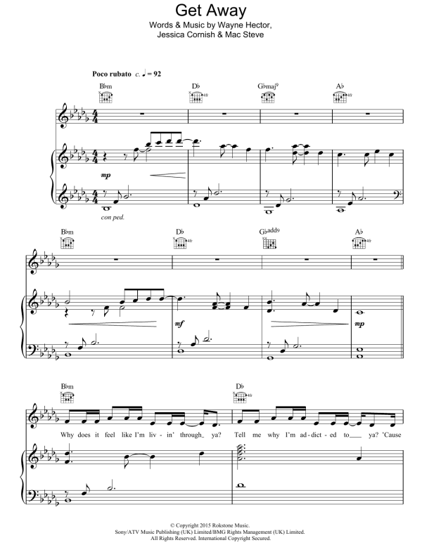 Jessie J Get Away Musik Noten - Piano, Vocal & Guitar Chords - 121920-0
