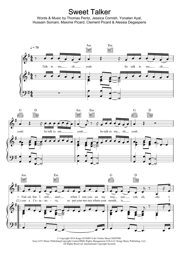 Jessie J Sweet Talker Musik Noten - Piano, Vocal & Guitar Chords - 120399-0