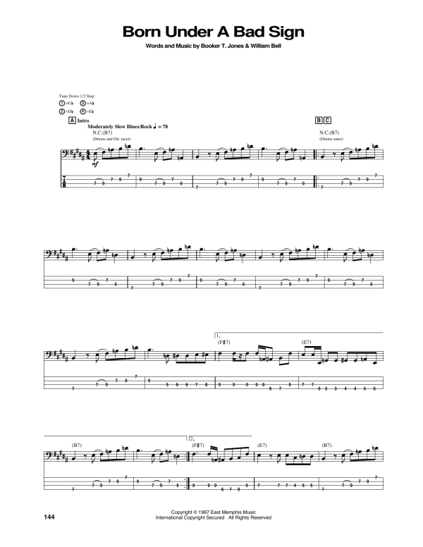 Jimi Hendrix Born Under A Bad Sign Musik Noten - Bass Guitar Tab - 150429-0