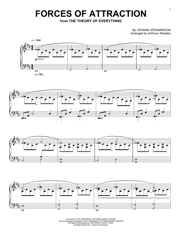 Johann Johannsson Forces Of Attraction (from The Theory Of Everything) Musik Noten - Piano Solo - 158177-0